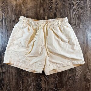 H&M Mens Cream Swim Trunks Medium Off White Elastic Waist Drawstring Mesh Lined